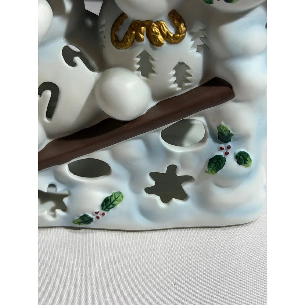 PartyLite Snowman Sledding Votive Tealight Candle Holder Ceramic Christmas Decor
